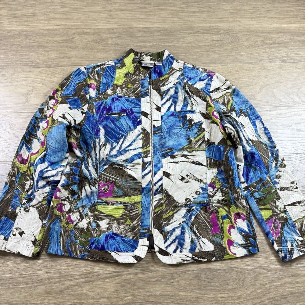 Chicos Jacket Women 2 Large Abstract Wearable Art Full Zip Lined